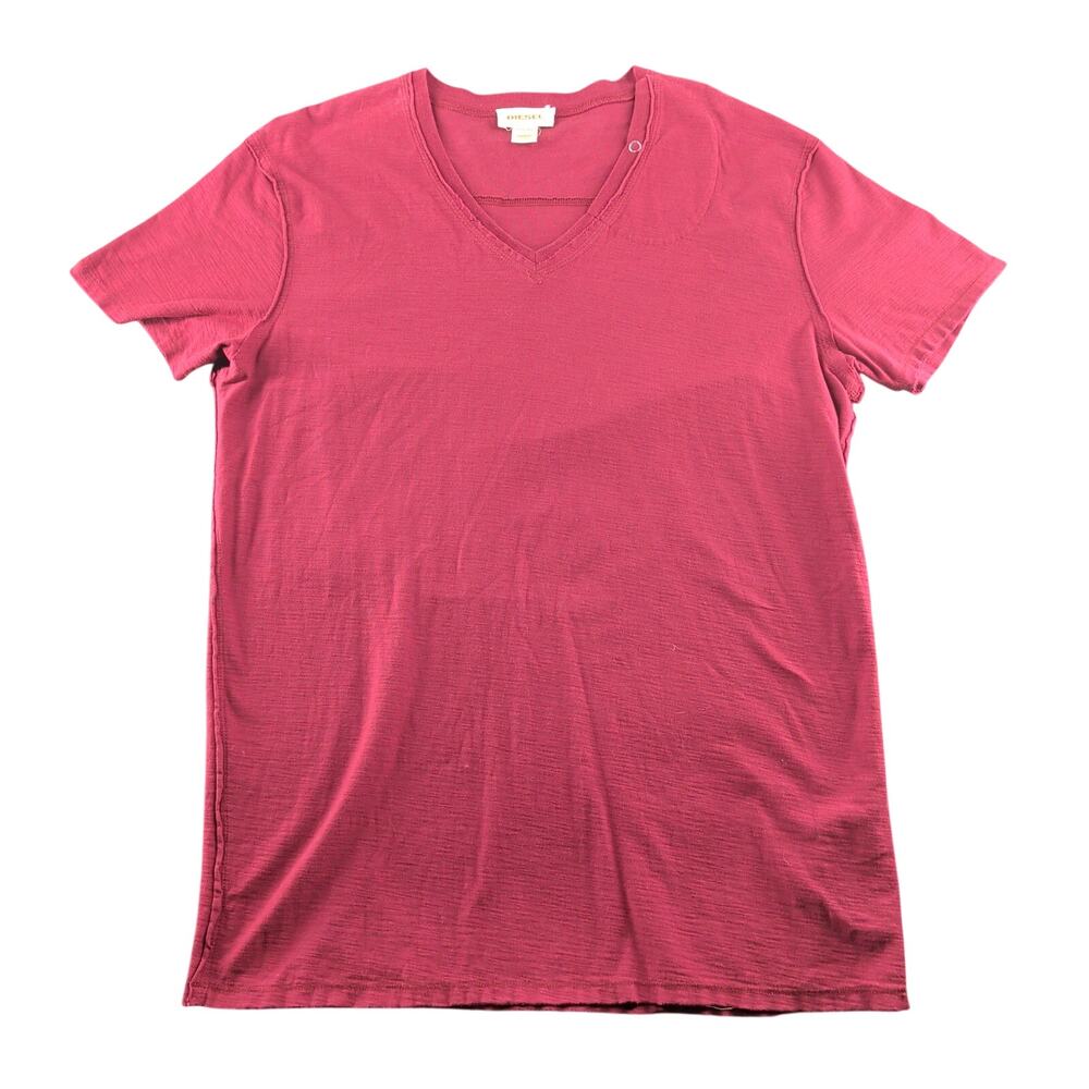 Diesel V Neck Slub Cotton T Shirt Men’s XXL Burgundy Tee Minimalist Y2K Grunge